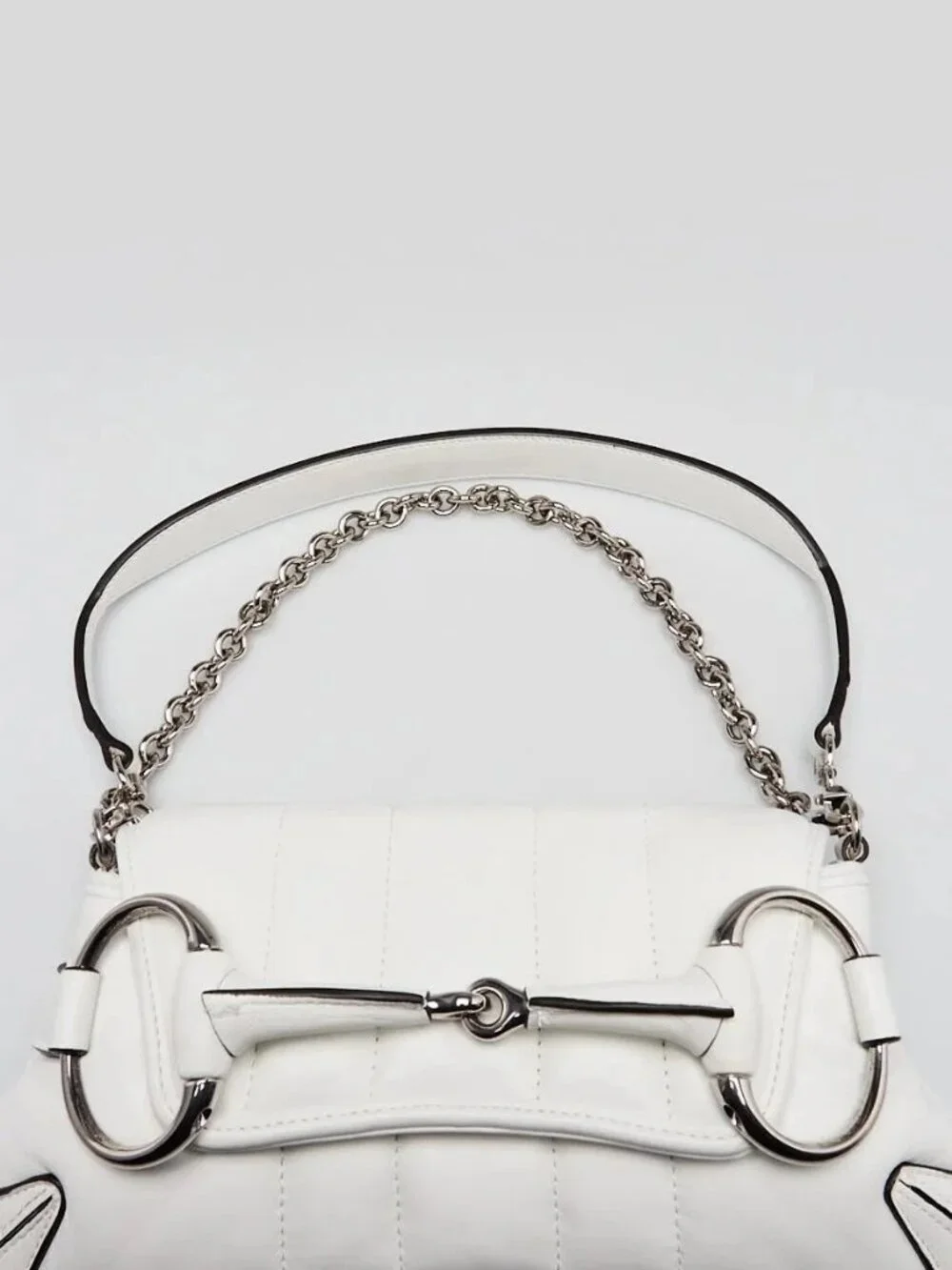 Gucci White Quilted Lambskin Leather Small Horsebit Chain Shoulder Bag